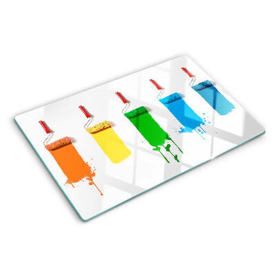 Planche à découper en verre Un arc-en-ciel de peintures dans les pinceaux