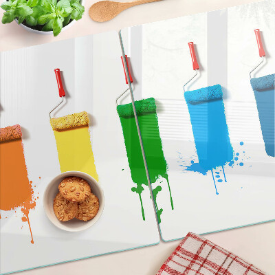 Planche à découper en verre Un arc-en-ciel de peintures dans les pinceaux
