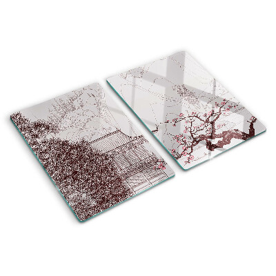 Planche à découper verre Paysage de montagne avec des arbres en fleurs