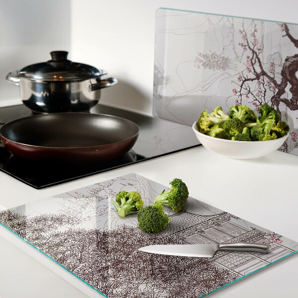 Planche à découper verre Paysage de montagne avec des arbres en fleurs