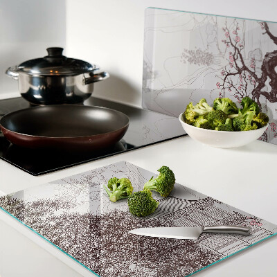 Planche à découper verre Paysage de montagne avec des arbres en fleurs