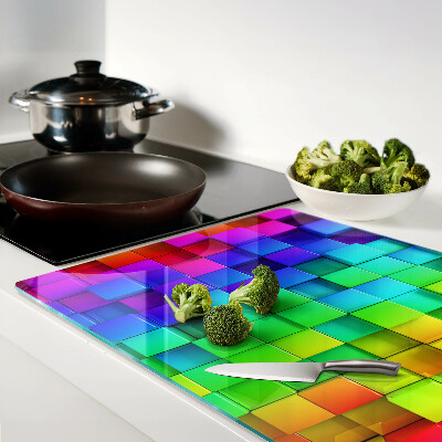 Planche à découper en verre Carrés arc-en-ciel dans une mosaïque