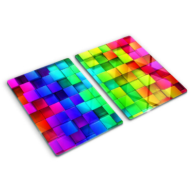 Planche à découper en verre Carrés arc-en-ciel dans une mosaïque