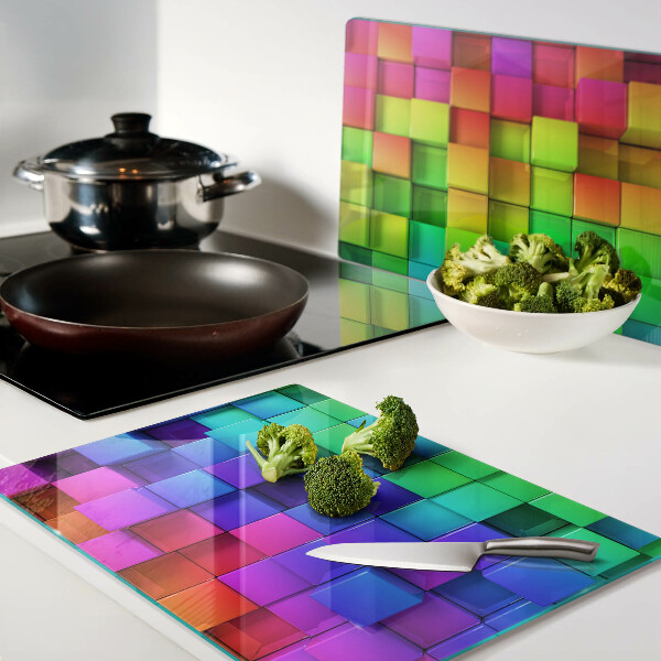 Planche à découper en verre Carrés arc-en-ciel dans une mosaïque