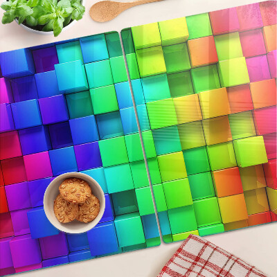 Planche à découper en verre Carrés arc-en-ciel dans une mosaïque