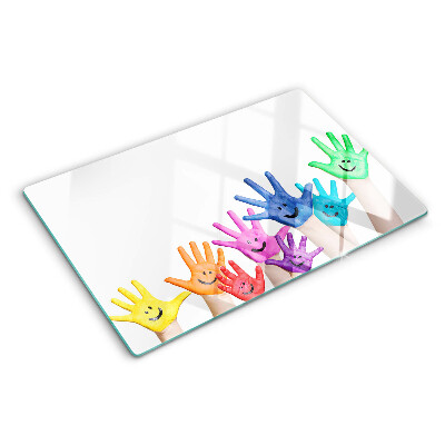 Planche à découper verre Mains souriantes colorées