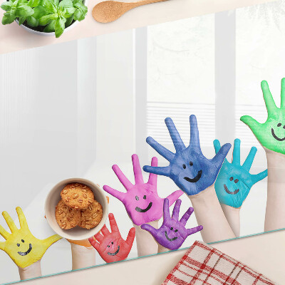 Planche à découper verre Mains souriantes colorées