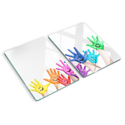 Planche à découper verre Mains souriantes colorées