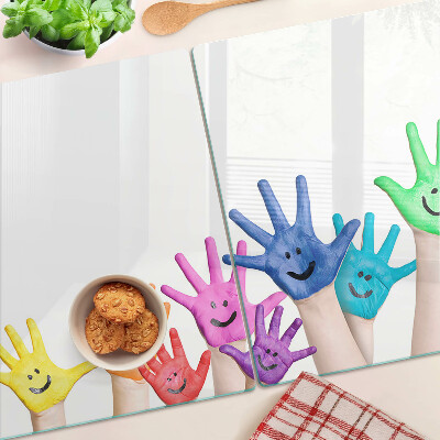 Planche à découper verre Mains souriantes colorées