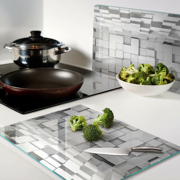 Planche à découper en verre Mosaïque grise et blanche