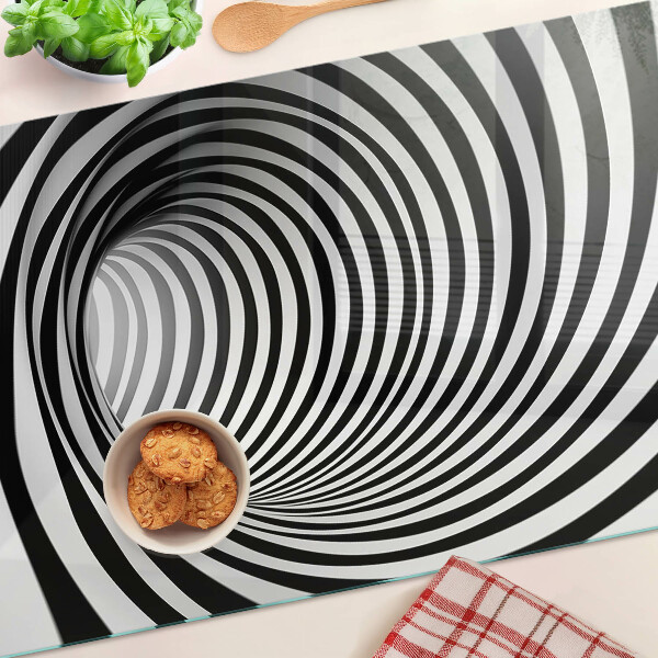 Planche à découper en verre Motif en spirale dans les tons de noir et blanc
