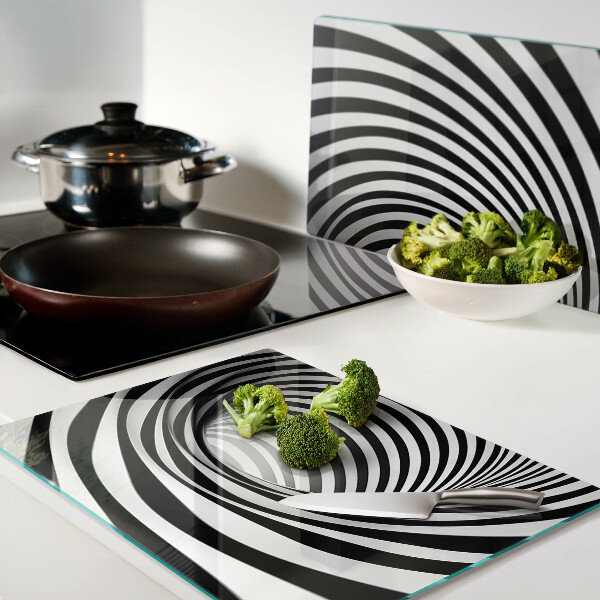 Planche à découper en verre Motif en spirale dans les tons de noir et blanc