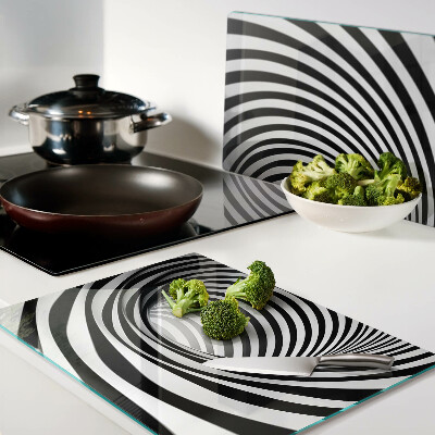 Planche à découper en verre Motif en spirale dans les tons de noir et blanc