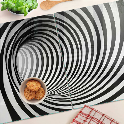 Planche à découper en verre Motif en spirale dans les tons de noir et blanc