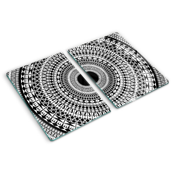 Planche à découper verre Mandala dans les tons de noir et blanc