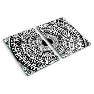 Planche à découper verre Mandala dans les tons de noir et blanc