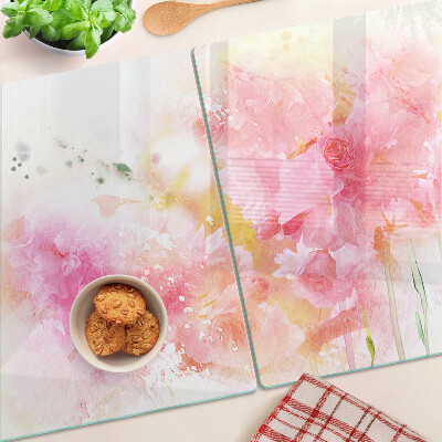Planche à découper verre Aquarelles florales aux couleurs pastel