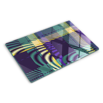 Planche à découper en verre Motif à carreaux dans les tons violet et vert