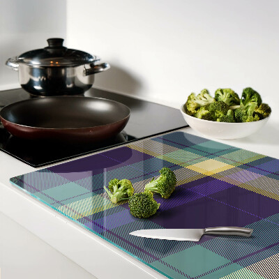 Planche à découper en verre Motif à carreaux dans les tons violet et vert