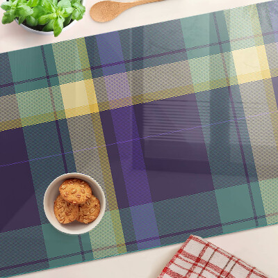 Planche à découper en verre Motif à carreaux dans les tons violet et vert