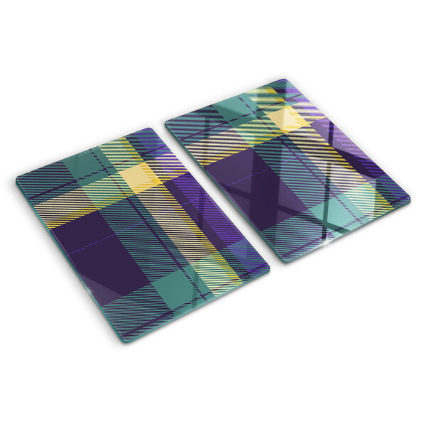 Planche à découper en verre Motif à carreaux dans les tons violet et vert