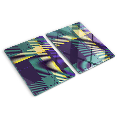 Planche à découper en verre Motif à carreaux dans les tons violet et vert