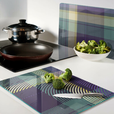 Planche à découper en verre Motif à carreaux dans les tons violet et vert