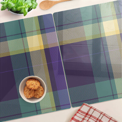 Planche à découper en verre Motif à carreaux dans les tons violet et vert