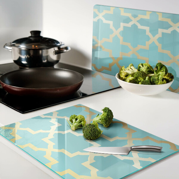 Planche à découper en verre Motif arabesque dans les tons de bleu