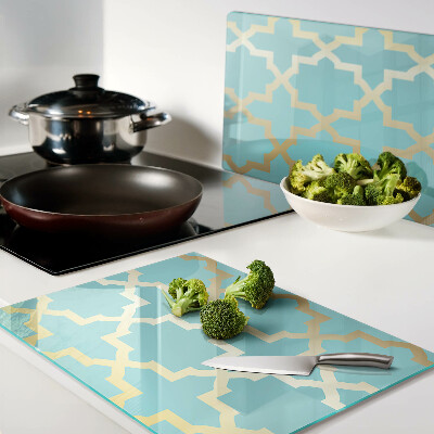 Planche à découper en verre Motif arabesque dans les tons de bleu