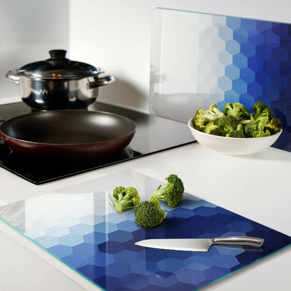 Planche à découper en verre Hexagones bleus en dégradés