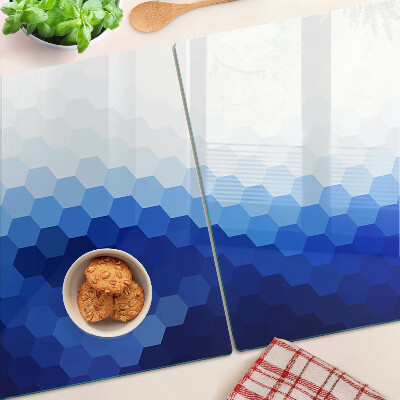 Planche à découper en verre Hexagones bleus en dégradés