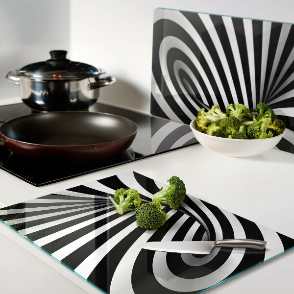 Planche à découper verre Motif en spirale noir et blanc