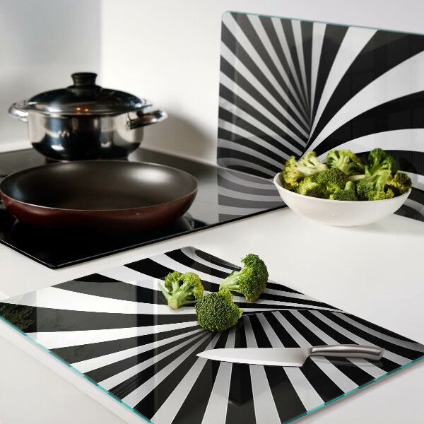 Planche à découper en verre Motif en spirale en noir et blanc