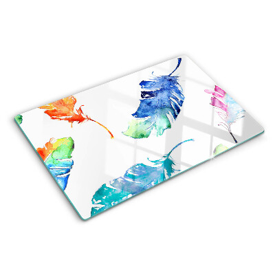 Planche à découper verre Plumes à l'aquarelle