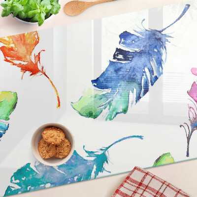 Planche à découper verre Plumes à l'aquarelle