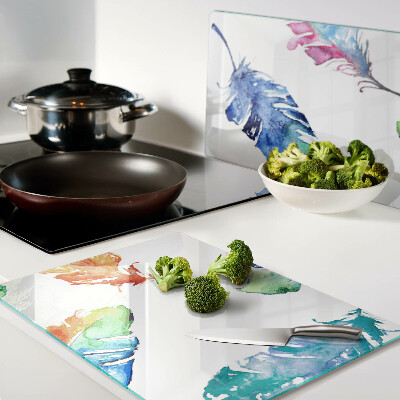 Planche à découper verre Plumes à l'aquarelle
