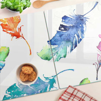 Planche à découper verre Plumes à l'aquarelle
