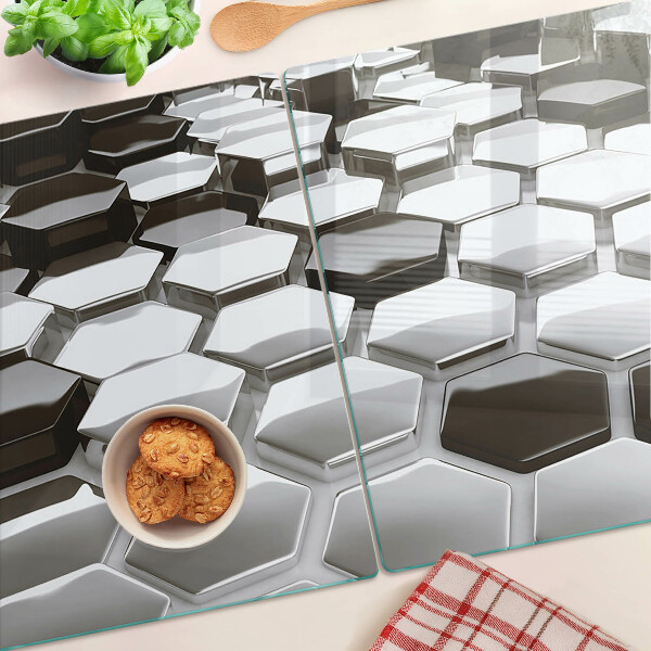 Planche à découper en verre Structures hexagonales en nuances de gris