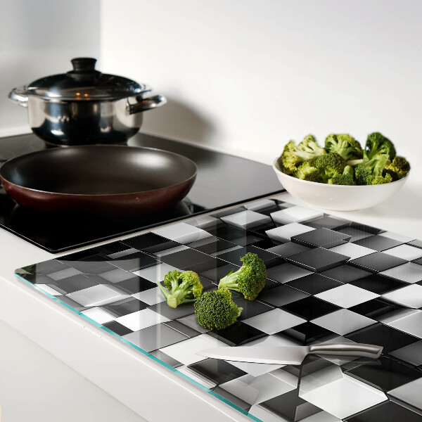 Planche à découper en verre Motif en damier dans les tons noir et blanc