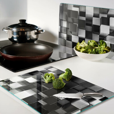 Planche à découper en verre Motif en damier dans les tons noir et blanc