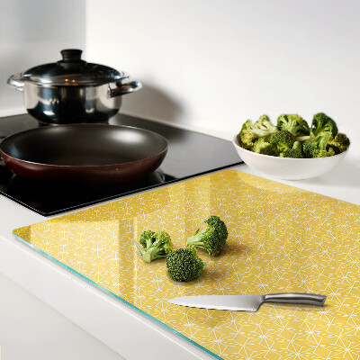 Planche à découper en verre Fleur de vie sur fond jaune