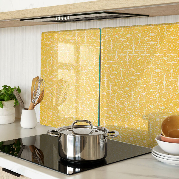 Planche à découper en verre Fleur de vie sur fond jaune