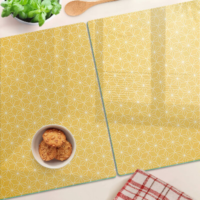 Planche à découper en verre Fleur de vie sur fond jaune