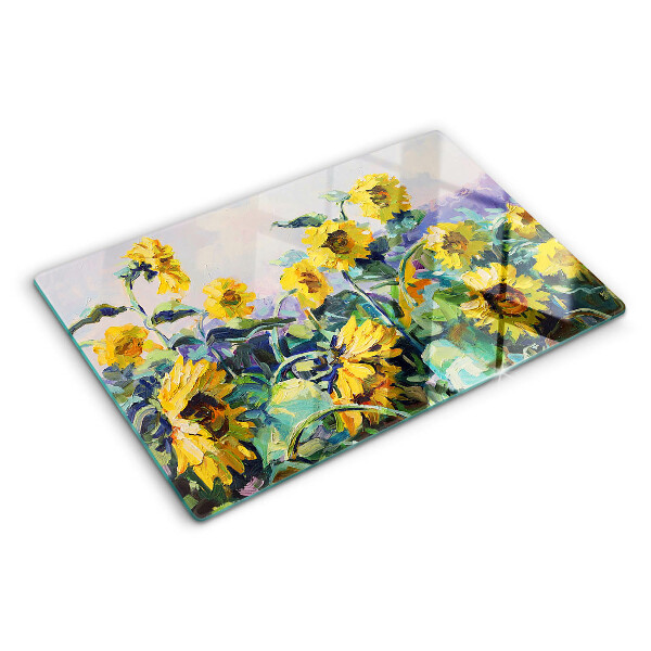 Planche à découper en verre Tournesols dans le jardin