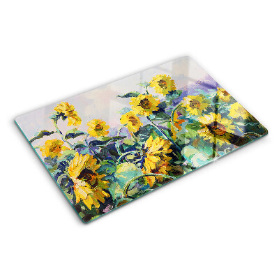 Planche à découper en verre Tournesols dans le jardin