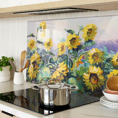 Planche à découper en verre Tournesols dans le jardin