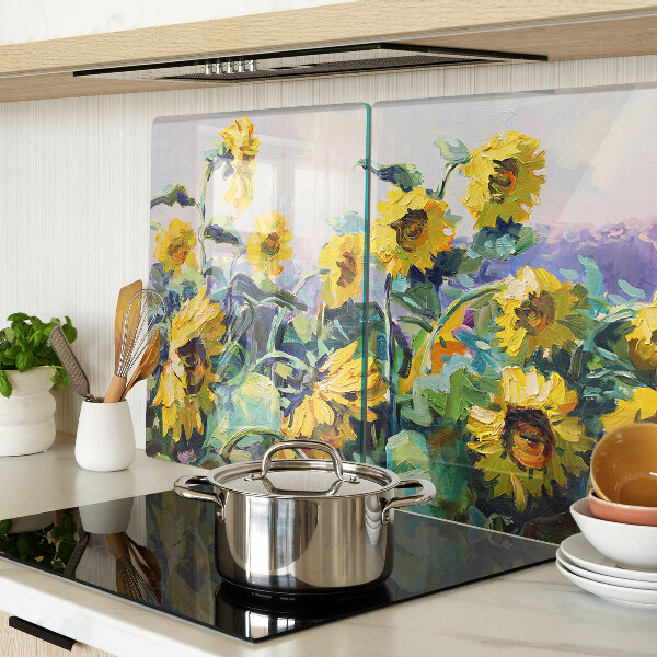 Planche à découper en verre Tournesols dans le jardin