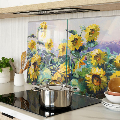 Planche à découper en verre Tournesols dans le jardin