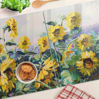 Planche à découper en verre Tournesols dans le jardin
